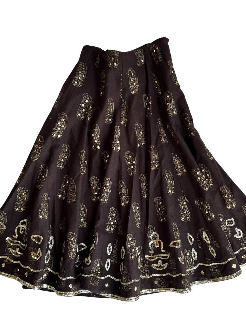 Brown Maxi Skirt with Gold Paisley & Sequins